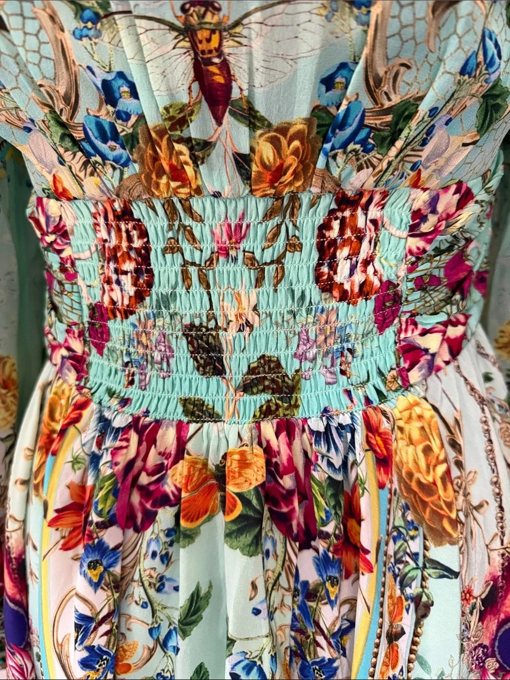 Camilla Brand Floral V-Neck Long Sleeve Mini Dress with Beading. - Picture 3 of 9